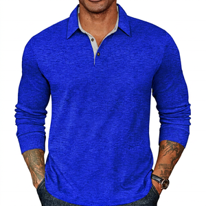 Men's <b>Long</b> <b>Sleeve</b> Knitted Dobby Printed Solid Color <b>Golf</b> for Shirt Casual Button Front Polyester <b>Top</b> - Product Image 4