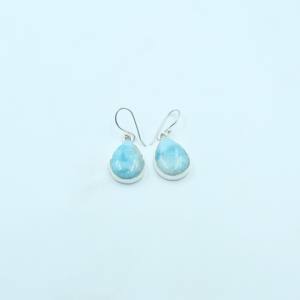 ต่างหูห้อยทรงหยดน้ำทำมือจากพลอยลาริมาร์ธรรมชาติ เงินแท้ 925 สีฟ้าสดใส ต่างหูทรงหยดน้ำประดับพลอยลาริมาร์แบบคาโบชองจากโดมินิกัน - Product Image 2