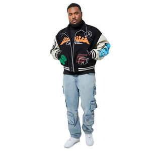 Chaqueta Universitaria de Lana con Parches de Graffiti Personalizados, Unisex, con Parches Bordados de Pedrería en la Parte Delantera, Estilo Urbano Vintage de Invierno - Product Image 3