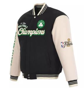 Chaqueta Varsity Negra Personalizada para Hombre, Estilo Baloncesto, con Parches Bordados - Product Image 2