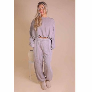 Ensemble tricoté gris 2 pièces pour femme, coupe ample, décontracté, hauts à manches longues et col rond avec poches, pantalon de jogging, toutes saisons - Product Image 6