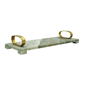 Plateau de service minimaliste en marbre avec poignée en laiton doré, accessoire décoratif pour la maison, les mariages et les hôtels, plateaux en laiton et en marbre - Product Image 6