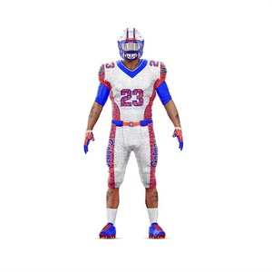 Ensemble complet d'uniformes de football américain pour hommes, texture croco blanc, orange et bleu, sublimation, nom et numéro personnalisés, vente en gros OEM, directement de l'usine - Product Image 2