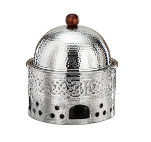 Calentador de alimentos de acero inoxidable plateado y dorado con diseño de Oriente Medio, buffet con tapa, olla caliente decorativa para el hogar, plato de frotamiento de boda - Product Image 4