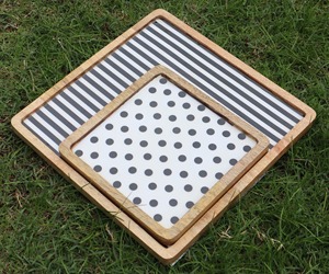 <b>Set</b> Of 2 Printed Wooden Platter For Guest <b>Serving</b> And Family Dining Use Stylish Designer Tableware Handcrafted From India - Product Image 1