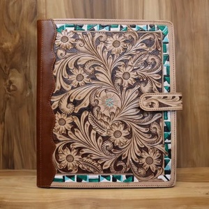 Real Handmade Tooled Leather Portfolio Organizer Portfolio <b>A4</b> Customized Leather Document Portfolio <b>File</b> - Product Image 1