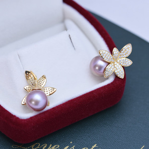 Boucles d'oreilles en argent S925 rondes blanches de 9-10 mm de Zhuji Danshui, perles à forte luminosité, défauts mineurs, vente en gros - Product Image 3