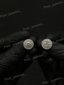 Round Cut VVS Moissanite <b>Stud</b> Earrings Double Halo Cluster <b>For</b> <b>Men</b> And Women 925 Sterling Silver Screw Back Earring - Product Image 5
