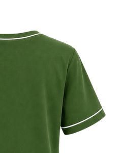 T-shirt personnalisé vert foncé pour femme, col en V, avec passepoil contrastant, manches courtes, poche, doux, respirant, décontracté, idéal pour l'été, coupe confortable - Product Image 3
