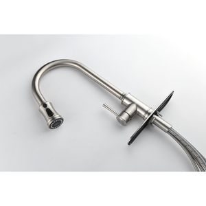 Rubinetto da cucina monocomando in acciaio inox con doccetta estraibile ad arco alto - Product Image 2