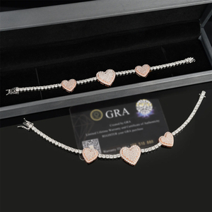 Rose Gold Plated <b>Heart</b> Moissanite <b>Bracelet</b> <b>Sterling</b> <b>Silver</b> Tennis Cuff 925 <b>Silver</b> Moissanite Two Tone <b>Heart</b> Tennis <b>Bracelet</b> - Product Image 4