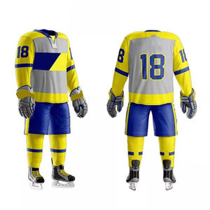 Maillot de hockey sur glace unisexe jaune et bleu, imprimé par transfert thermique, anti-humidité, sans manches, coupe classique, motif drapeau - Product Image 4