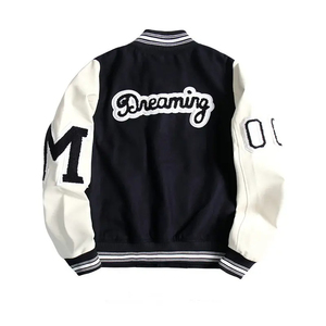 Design Your Own <b>Sheepskin</b> Leather Sleeve Men's Baseball Bomber Varsity Coats Customize Stand Collar College Varsity <b>Jacket</b> Men - Product Image 4