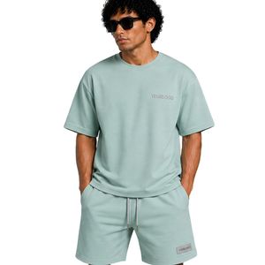 Mint Green Mens Oversized <b>T</b> <b>Shirt</b> And Shorts Set Custom Logo Crew Neck Short Sleeve Casual Streetwear Summer Two Piece Outfit - Product Image 1