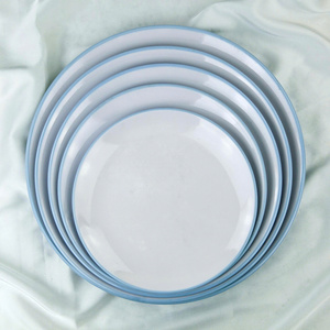 Plato de Melamina Azul Claro y Blanco, Diseño Minimalista, Vajilla de Grado Alimenticio No Tóxica para Fiestas y Bodas - Product Image 4