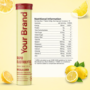 Comprimés effervescents électrolytiques quotidiens, hydratation, énergie, saveur citron masala, sans sucre, boisson de réhydratation, tube de 20 comprimés - Product Image 3