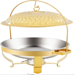 Servidores de buffet redondos de lujo, bañados en oro, exhibiendo comida sobre una encimera de mármol. Disponible a precios de mayorista. - Product Image 6