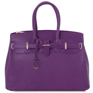กระเป๋าโท้ทสีม่วงสไตล์วินเทจ กระเป๋าถือหนังแท้ กระเป๋าสะพายแบบพกพาสำหรับการเดินทางช้อปปิ้งในชีวิตประจำวัน - Product Image 1