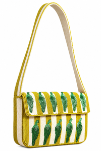 Sac à bandoulière de luxe fait main pour femme, motif feuille tropicale, perles de verre, fermeture boutonnée, design moderne et durable, vente en gros OEM ODM - Product Image 3