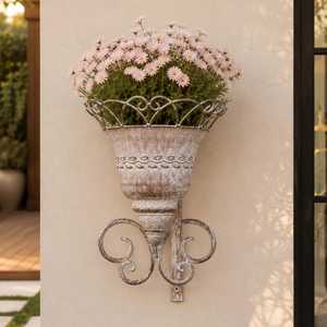 Vintage Wall Mounted Iron Metal Planter Decorative <b>Hanging</b> Flower Pot Rustic Durable Eco-Friendly Home Outdoor Indoor <b>Garden</b> Use - Product Image 3