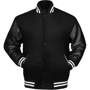 Custom Wool Varsity Jacket for <b>Men</b> with Geometric Patchwork Stand Collar Zip-Up Bomber Style Ribbed Streetwear - Product Image 6