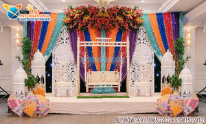 Escenario de recepción de boda contemporáneo moderno Escenario DE BODA temático de palmera occidental Tema blanco Escenario de boda moderno DecorUSA - Product Image 4