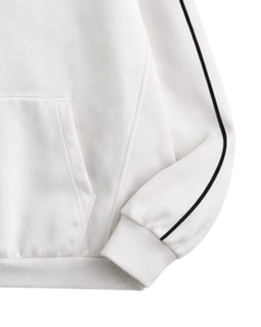 Sweat à capuche blanc pour homme avec manches à rayures contrastées, streetwear décontracté, sweat à capuche en molleton de coton, logo personnalisé, vente en gros - Product Image 5