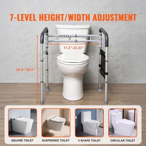 Dispositivi di Assistenza: Corrimano di Sicurezza per WC Pieghevole da 300 LBS con Maniglie Antiscivolo e Alluminio Rinforzato - Product Image 2