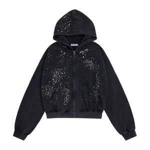 Star <b>Rhinestone</b> Zip Up Hoodies Women's Men's Casual Hooded <b>Jackets</b> Unisex Loose Crystal Y2K Pocket Sweatshirts - Product Image 1