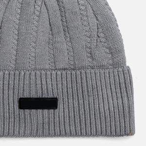 Custom Beanie <b>Winter</b> <b>Cap</b> with Ribbed Cuff Unisex Warm Stretch Knitted Skull <b>Cap</b> with Front PU Leather Logo Patch OEM Supplier - Product Image 4
