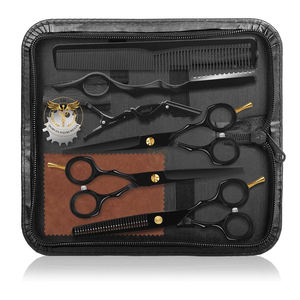 Kit de tijeras para cortar cabello, 9 piezas, juego de tijeras profesionales para cortar cabello, acero inoxidable, para uso doméstico, en salones y barberías, negro y dorado - Product Image 1