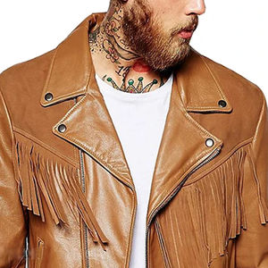 Veste en cuir suédé pour homme, coupe ajustée, style cowboy, col rabattu, franges, logo sur le devant, OEM/ODM, imperméable, écologique - Product Image 5