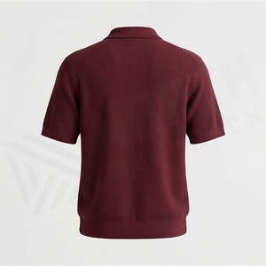 Polo à manches courtes en tricot pour homme, couleur unie, fermeture éclair sur le devant, style décontracté, bordeaux - Product Image 2