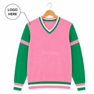 Cosh เสื้อสเวตเตอร์คาร์ดิแกนสำหรับผู้หญิงเสื้อสเวตเตอร์ถักสีเขียวตัดกันสีชมพูโลโก้ตามสั่ง - Product Image 1