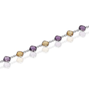 925 Sterling Silver <b>Amethyst</b> & Citrine Bezel Set <b>Bracelet</b> Minimalist Gemstone Chain <b>Bracelet</b> for Women Everyday Wear Jewelry - Product Image 4