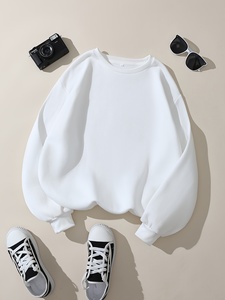 Custom <b>Women's</b> Sweatshirt <b>White</b> Fleece Lined <b>Hoodie</b> Oversized Drop Shoulder Pullover Long Sleeve Sweatshirt - Product Image 1