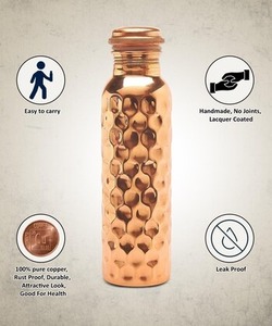 Bouteille en cuivre pour la maison, le bureau, la salle de sport, meilleure bouteille en cuivre pour un usage quotidien, bouteille d'eau en cuivre 1 litre, bouteille 100% en cuivre - Product Image 2