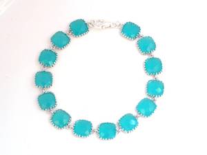 Sterling Silver Alloy Charm Cute Mint Blue Aqua Square Bridesmaid Bridal Jewelry Gift Unisex - Product Image 5