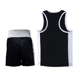 Conjunto de Camiseta sin Mangas y Pantalones Cortos de Artes Marciales Mixtas Unisex, Color Granate y Blanco, Tejido Transpirable de Poliéster, Ropa Deportiva, Talla Adulto, Uniforme de Boxeo - Product Image 4