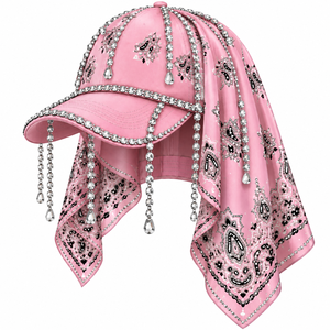 Gorra de Béisbol para Niñas con Pañuelo Brillante, Adornada con Cristales de Imitación y Diseño Paisley, con Largos Paños de Satén para Fiestas - Product Image 3