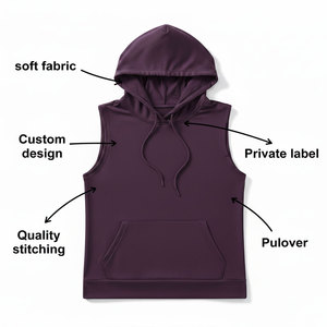 Wholesale Custom Women Sleeveless Hooded Sweatshirt Solid Color Front Pocket Design Gym Workout Pullover Sleeveless Hoodie - Product Image 6