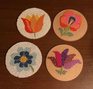 Handmade <b>Beaded</b> Floral <b>Coaster</b> Set Round Flower Drink <b>Coasters</b> Table Decor - Product Image 1