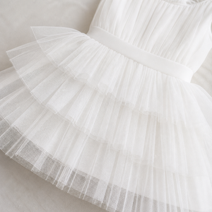 Ensemble de robes en tulle élégantes assorties mère-fille, tenue de fête superposée, sans manches, col à volants, robe jumelle mère-fille pour la famille - Product Image 4