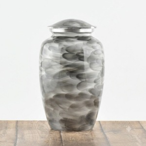 "Elegant Black and White Marble Texture Metal Cremation Urn for Human Ashes - Handcrafted Memorial Jar with Unique Swirl Pattern - Product Image 1