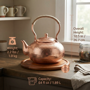 Bouilloire à thé en cuivre martelé artisanal avec couvercle et poignée en corde, théière vintage, chauffe-eau pour cuisinière, pot à café, ustensile de cuisine - Product Image 4