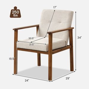 Fauteuil moderne en tissu lin avec assise rembourrée et pieds en bois massif pour salon - Product Image 4