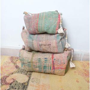 Wholesale Cotton kantha Tassel Zipper <b>Pouch</b> 3-Piece Vintage Large Eco-Friendly Portable Women's Cosmetic Organizer Bag Set - Product Image 6