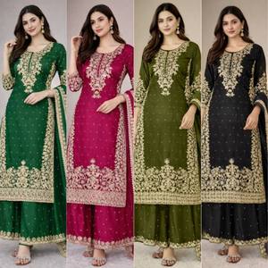 Conjunto Étnico Premium GMY de Seda Salwar Kameez con Bordado Pesado y Trabajo de Secuencia Codificada, Completamente Cosido, Listo para Usar, para Bodas y Fiestas - Product Image 6