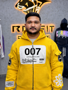 Nouveau design – Sweat-shirt jaune à capuche zippé pour homme, coupe oversize, style streetwear, en molleton de coton, avec poches, respirant, idéal pour l'automne - Product Image 2