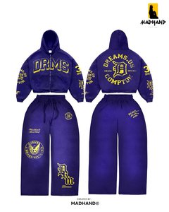 Conjunto de Sudadera con Cremallera y Pantalones Anchos de Felpa Personalizados |   Chándal Oversize de Estilo Urbano |   Traje de Forro Polar con Diseño Gráfico Vintage OEM - Product Image 3